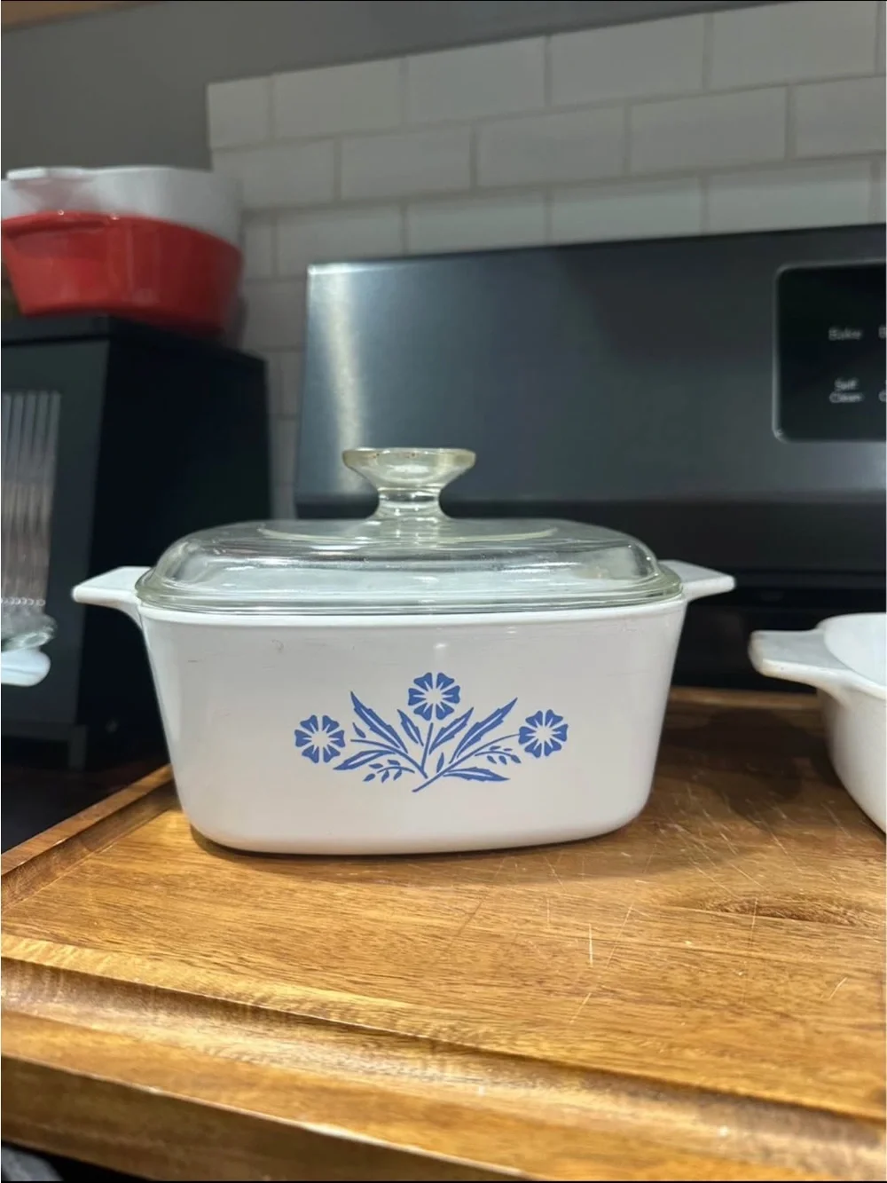 Corningware White Casserole Dishes with Blue Floral & Harvest Fruit Decals